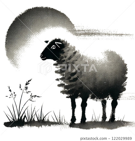 Sheep ink painting illustration 122029989