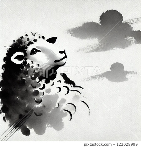 Sheep ink painting illustration 122029999