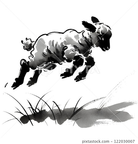 Sheep ink painting illustration 122030007