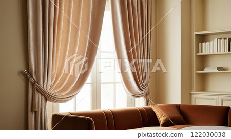 Elegant curtains on window Elegant curtains on window 122030038