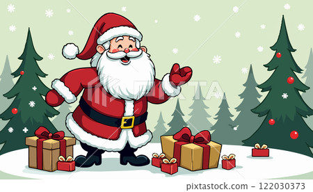 Cheerful Santa Claus with Christmas Gifts Cheerful Santa Claus with Christmas Gifts 122030373