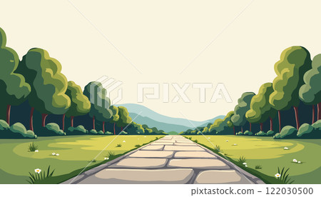 Scenic Pathway Through Lush Green Landscape Scenic Pathway Through Lush Green Landscape 122030500