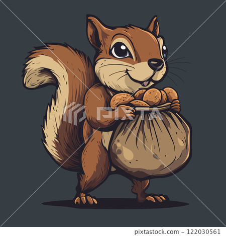 Cheerful Squirrel with a Bag of Nuts Cheerful Squirrel with a Bag of Nuts 122030561
