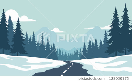 Snowy Mountain Road in Winter Landscape Snowy Mountain Road in Winter Landscape 122030575