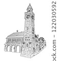 St Pauli Piers in Hamburg, Vector Line Art of Iconic Landmark 122030592