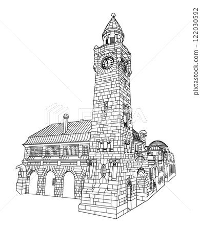 St Pauli Piers in Hamburg, Vector Line Art of Iconic Landmark 122030592