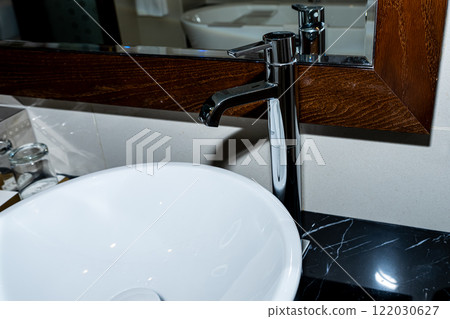 Modern square sink in the bathroom 122030627