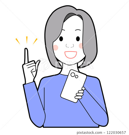 一個女人高興地看到一部智能手機 122030657