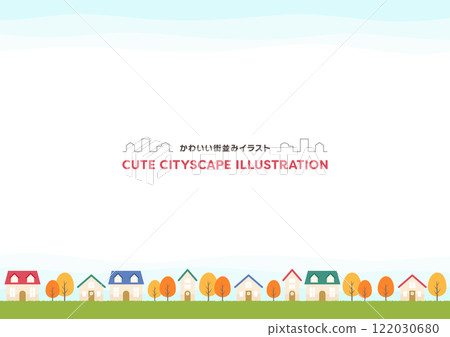 Frame illustration material full of nature with autumn leaves and houses 122030680