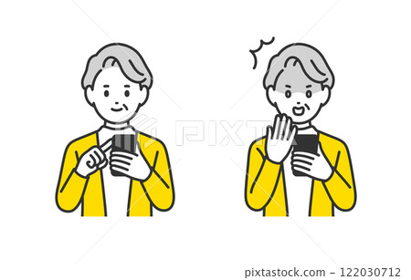 Set of senior women and elderly people looking at smartphones and posing in shock [People vector illustration material] 122030712