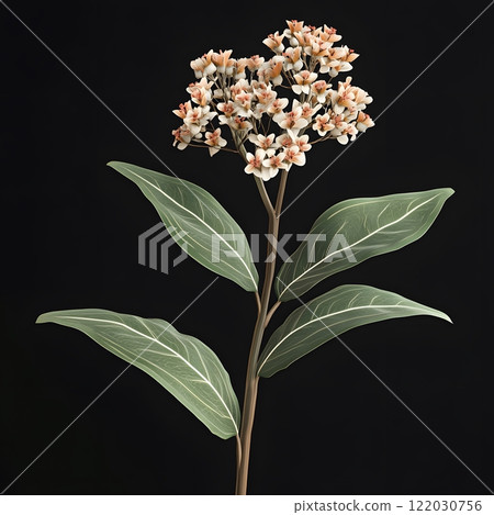 Delicate Floral Stem on Black Background 122030756