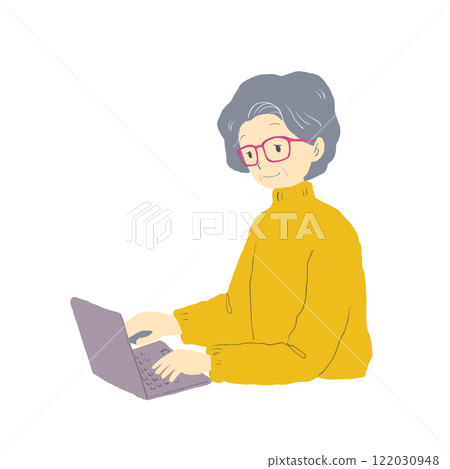 一位高級女性使用筆記型電腦的插圖 122030948