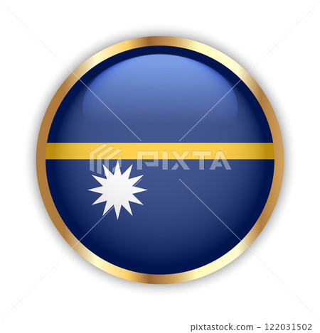 Nauru national flag button with golden frame. Nauru Republic round badge icon. Vector illustration 122031502