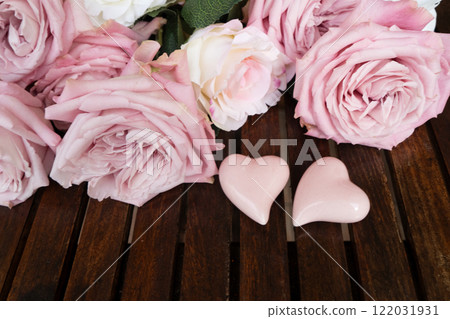 Blooming pink rose flowers 122031931