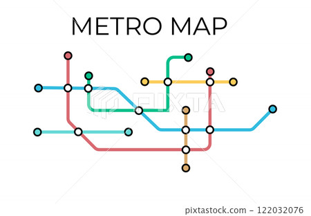 Metro stations and plan of subway with. Fictional metro map of underground. Layout of public passenger transport. Vector Metro stations and plan of subway with. Fictional metro map of underground. Layout of public passenger transport. Vector 122032076