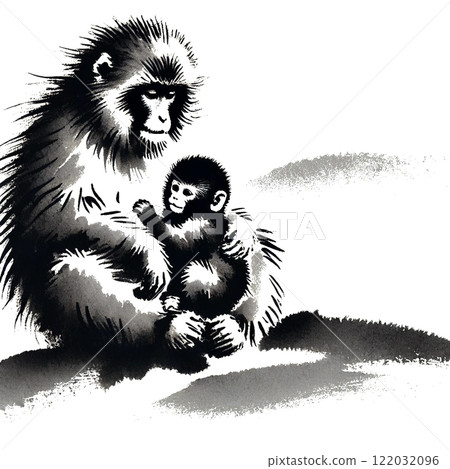 Monkey ink painting illustration 122032096