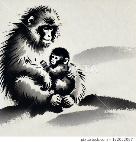 Monkey ink painting illustration 122032097