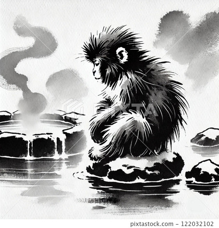 Monkey ink painting illustration 122032102
