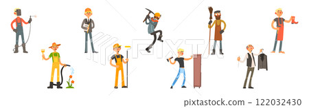 Funny Man Character Engaged in Different Occupation Vector Set 122032430