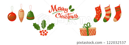 Merry Christmas Festive Elements for Design Vector Set 122032537