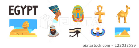 Egypt Object and Symbols of Ancient Egyptian Culture Vector Set 122032559