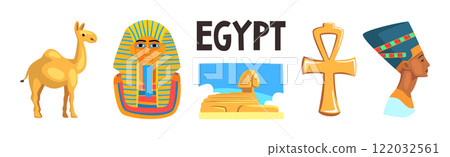 Egypt Object and Symbols of Ancient Egyptian Culture Vector Set 122032561