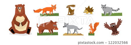 Forest and Woodland Animal and Wild Fauna Vector Set 122032566