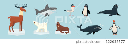 Polar Animal and Cold North Fauna Vector Set 122032577