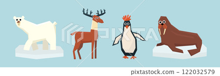 Polar Animal and Cold North Fauna Vector Set 122032579