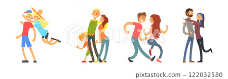 Man and Woman Couples Have Tender Relationship Vector Set 122032580