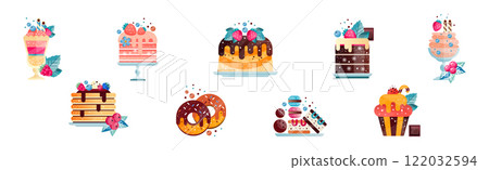 Sweet Creamy Dessert and Confection Flat Vector Set 122032594