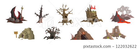 Spooky and Scary Landscape Terrain Elements Vector Set Spooky and Scary Landscape Terrain Elements Vector Set 122032622