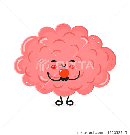 Cute cartoon brain holding a heart on a white background 122032745