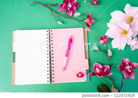 Blossoming pink magnolia tree Flowers Blossoming pink magnolia tree Flowers 122032929