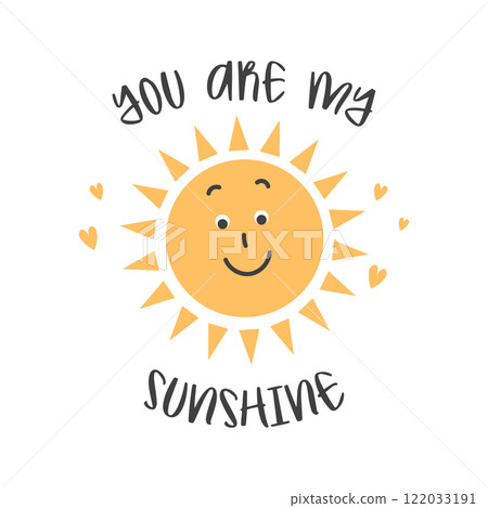 You are my sunshine lettering with cute sun. Hand drawn illustration, postcard, template for congratulations. Sticker You are my sunshine lettering with cute sun. Hand drawn illustration, postcard, template for congratulations. Sticker 122033191
