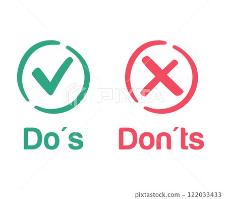 Do's and Don'ts. Positive vs Negative. Yes or No 122033433