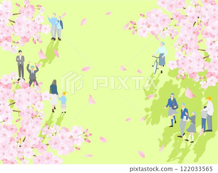 各種人沿著銀行散步,櫻花樹和油菜花-全身-春天-人向量圖白色背景背景資料 各種人沿著銀行散步,櫻花樹和油菜花-全身-春天-人向量圖白色背景背景資料 122033565