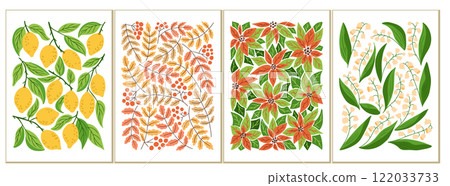Set of four seasonal posters in retro 60s style 122033733