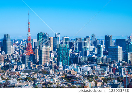 日本東京市容鳥瞰...俯瞰汐留辦公大樓、東京塔等 日本東京市容鳥瞰...俯瞰汐留辦公大樓、東京塔等 122033788