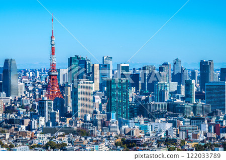日本東京市容鳥瞰...俯瞰汐留辦公大樓、東京塔等 日本東京市容鳥瞰...俯瞰汐留辦公大樓、東京塔等 122033789