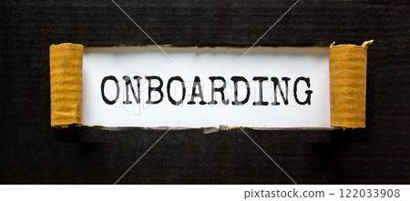 Onboarding success symbol. Concept word Onboarding on beautiful white paper. Beautiful black paper background. Business onboarding success concept. Copy space. 122033908