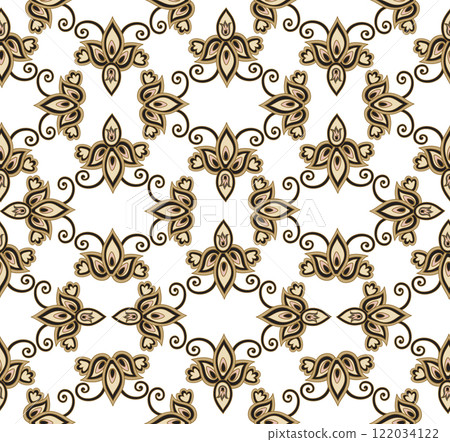 Arabesque floral seamless pattern. Flourish ornamental texture in damask asian style. 122034122