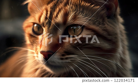 Close up face of tabby cat breed pet looking at something. Close up face of tabby cat breed pet looking at something. 122034171