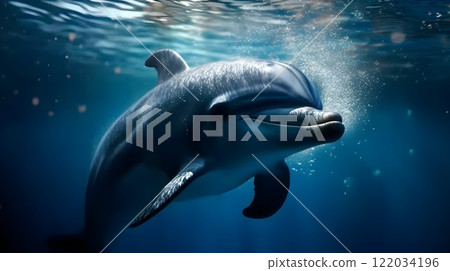 Dolphin fish swimming under the blue water surface 122034196