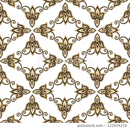 Flourish seamless pattern european retro interior decor style. Floral ornament with fantastic flowers and leaves. 122034210