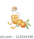 Tangerines on a branch painted with watercolors Set of mandarin fruit design elements. Ripe orange watercolor.Orange fruit vitamin Citrus illustration 122034396
