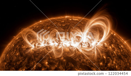 Solar flare with a fiery arch 122034454