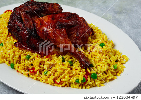 kabsa, rice with chicken, Saudi Arabian dish, national dish, homemade, no people, 122034497