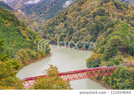 靜岡縣川根本町奧大井湖站奧大井彩虹橋的秋景 122034648