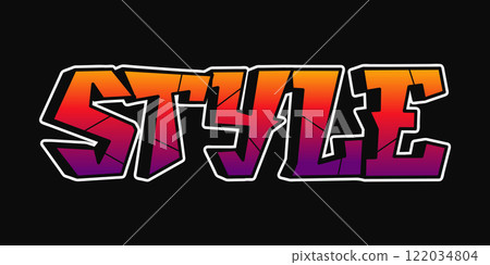 Graffiti-style STYLE text design with bold gradient colors. Cool letters, fashion, graffiti style print for t-shirt, poster concept Graffiti-style STYLE text design with bold gradient colors. Cool letters, fashion, graffiti style print for t-shirt, poster concept 122034804